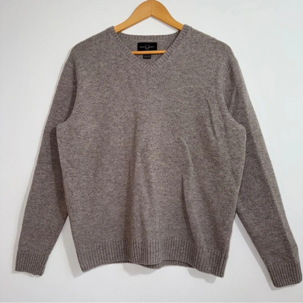 Black Brown 1826 Lambswool V‎ Neck Sweater Men XL Soft Gray Classic Knit